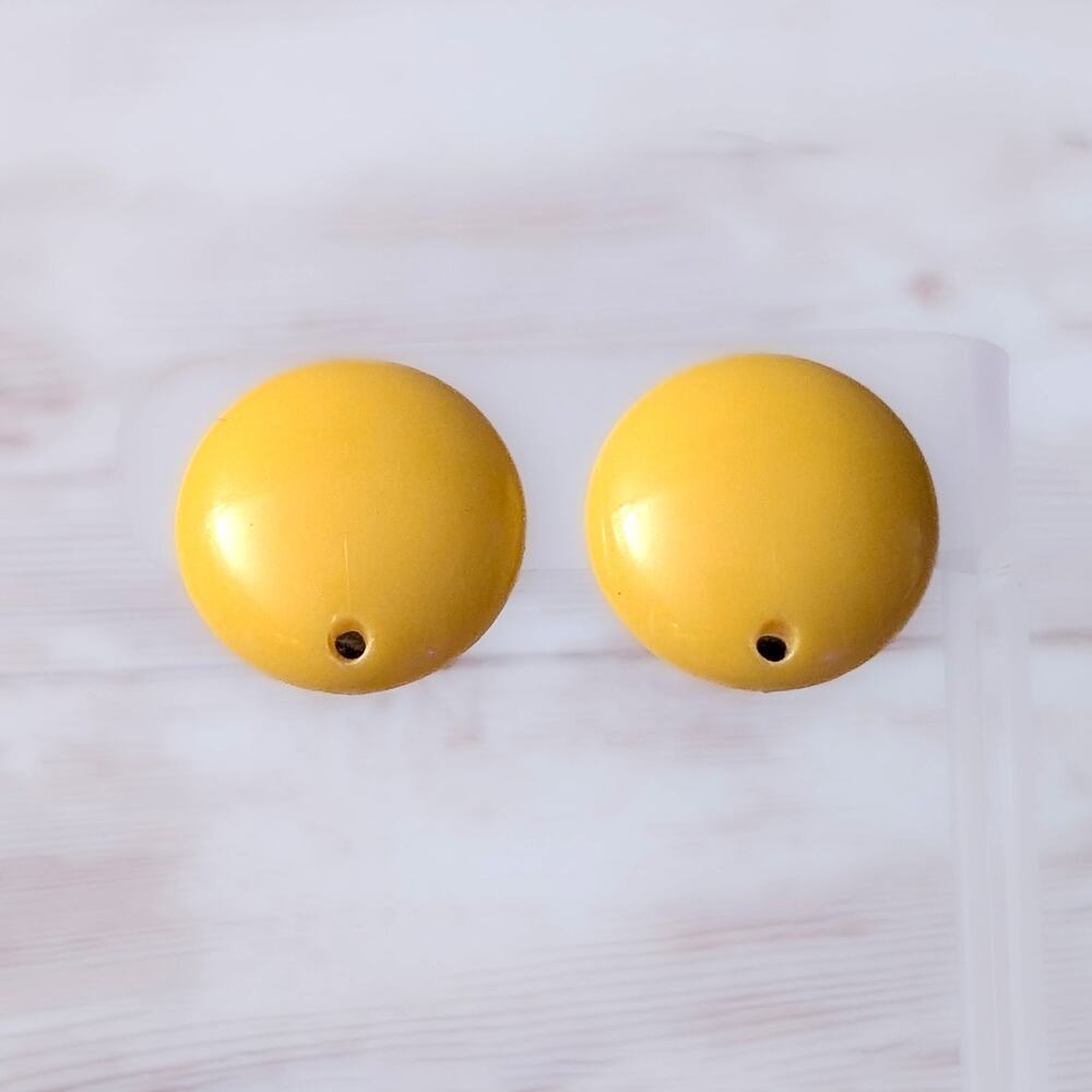 Vintage Clip On Earrings Yellow Circle 7/8" - Hole For Dangle To Be Added
